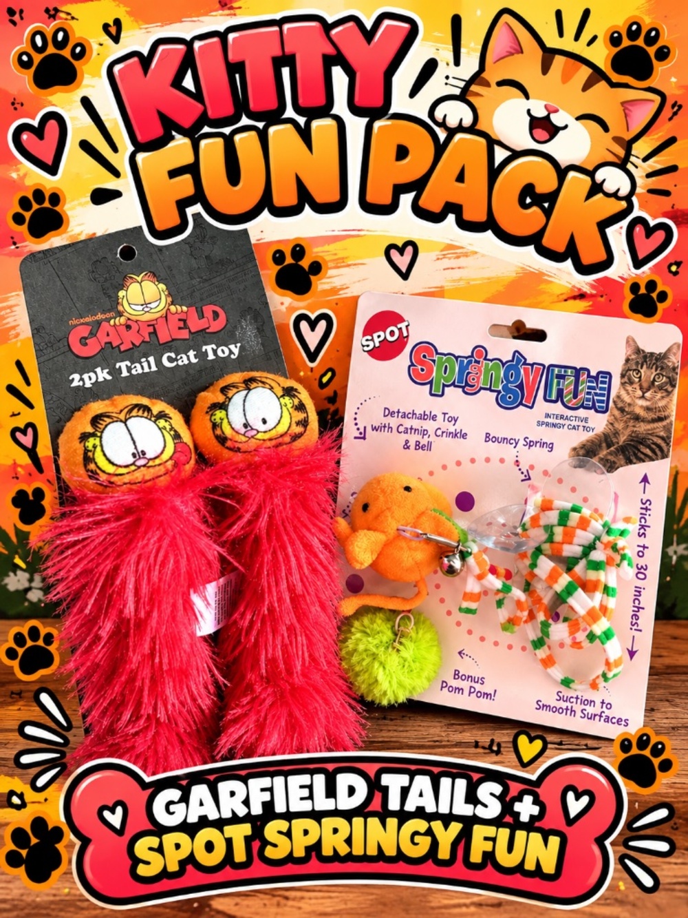Garfield Cat Toy Bundle 🐱 2-Pack Fuzzy Tails + SPOT Springy Fun